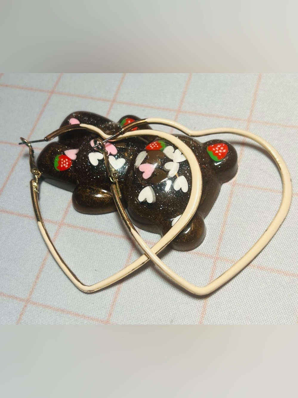 Heart Hoop Earrings in Cream